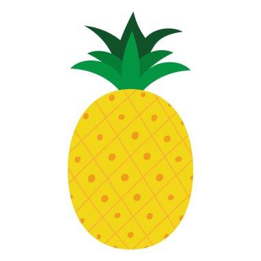 Çizgi film tarzında düz şirin ananas, eğitim için vektör çizimi, tekstil ve mutfak dekorasyonu. Vektör illüstrasyonu