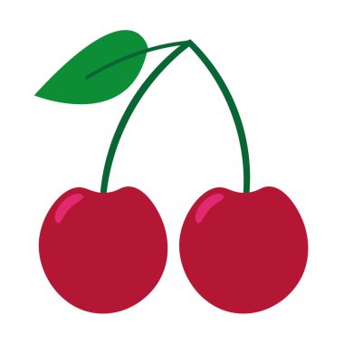 Çizgi film stili kiraz, eğitim için vektör çizimi, tekstil ve mutfak dekorasyonu. Vektör illüstrasyonu