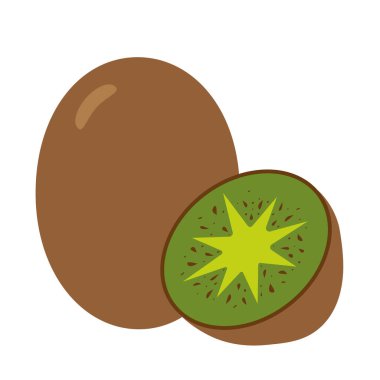 Çizgi film tarzında düz kivi meyvesi, çocuk eğitimi, tekstil ve mutfak dekorasyonu için vektör çizimi. Vektör illüstrasyonu