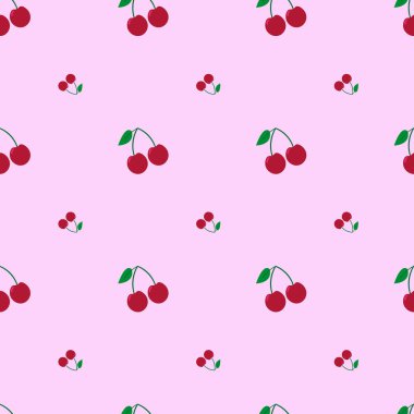 Tekstil, ambalaj ve mutfak için uygun pembe arka planda kirazlı kusursuz desen