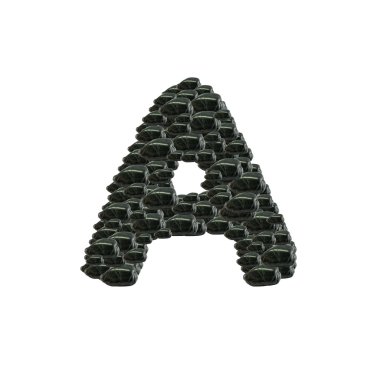 Beyaz arka plan üzerinde izole bir İngiliz alfabesinde siyah taş yığını portre