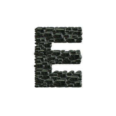 E İngiliz alfabesinde izole beyaz arka plan üzerinde siyah taş yığını portre