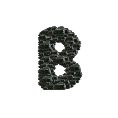 B İngiliz alfabesinde izole beyaz arka plan üzerinde siyah taş yığını portre