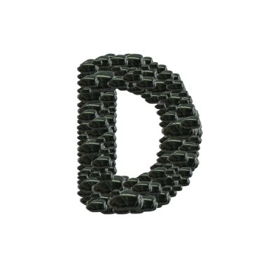 D İngilizce alfabe izole beyaz arka plan üzerinde siyah taş yığını portre