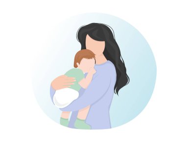 Sevgi dolu bir anne yeni doğmuş bebeğini kucağında tutuyor. Uyuyan bir bebeğin kollarında umut besleyen mutlu bir annenin parlak bir portresi..