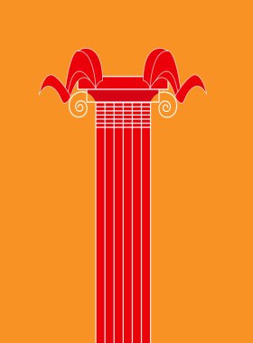 Sarı arka planda şeytanın boynuzları olan bir sütunun resmi.