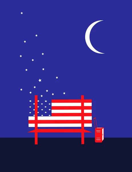 Yıldızlı Bir Gecede Işığı Altında Bavulla Amerikan Bayrağı Olarak Boyanmış — Stok fotoğraf