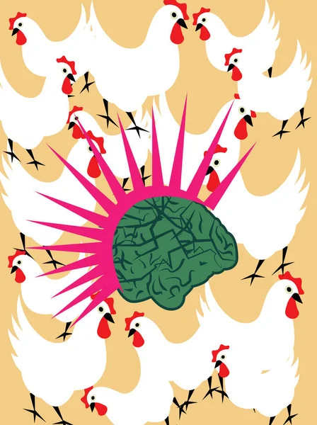 Иллюстрация Мозга Середине Нескольких Курица Идеи Глупым — стоковое фото