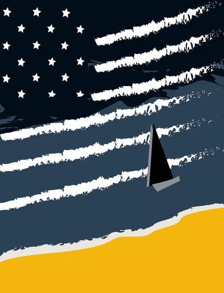 Illustration National American Flag Waves Starred Night Shit Sailing Away — Stok fotoğraf