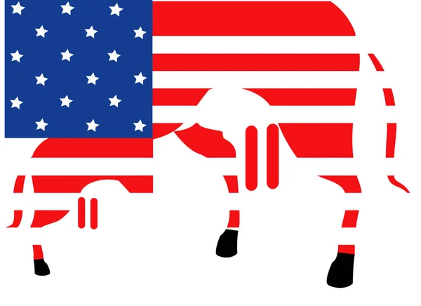 Bir Boğa Gibi Çizgili Amerikan Bayrağının Beyazı Üzerinde Izole Edilmiş — Stok fotoğraf