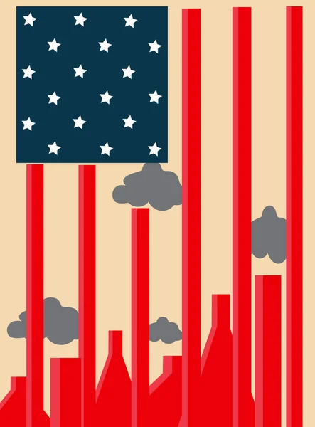 Illustration American Flag Various Factories Bottom Pollute Environment Red Background — Stock Photo, Image