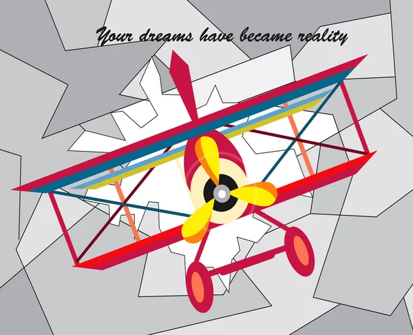 Ilustracja Samolotu Włamującego Się Okna Aby Spełnić Marzenia Dzieciństwa — Zdjęcie stockowe