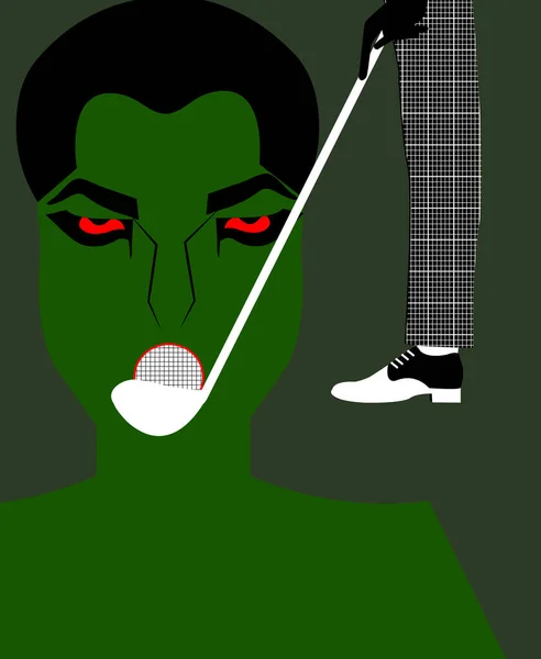 Иллюстрация Зеленого Человека Кричащего Ртом Форме Мяча Гольфа Другого Человека — стоковое фото