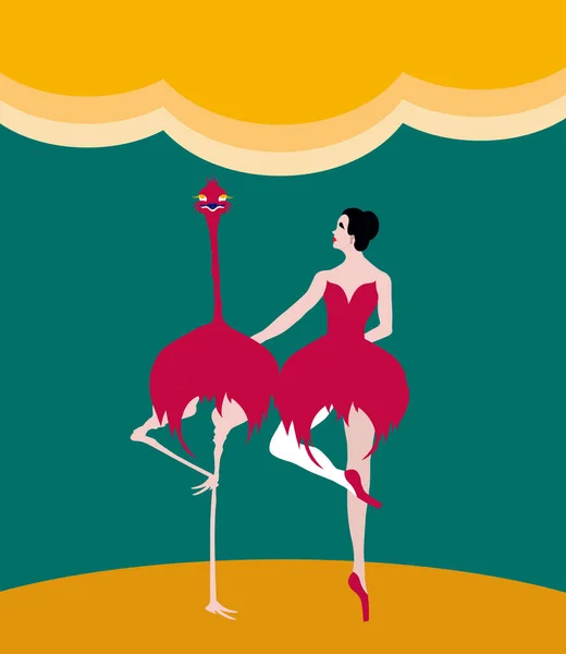 Ilustración Una Bailarina Punta Junto Con Avestruz Posando Misma Manera — Foto de Stock