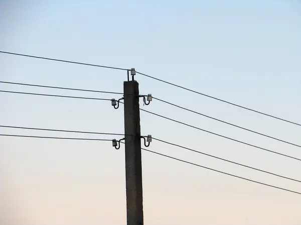 Pole Electric Wires Background Evening Sky — Stock Photo, Image
