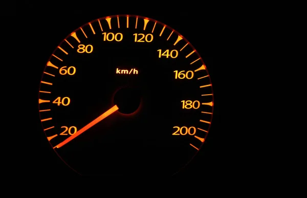 Speedometer Αυτοκίνητο Κίτρινο Αριθμούς Μαύρο Φόντο — Φωτογραφία Αρχείου