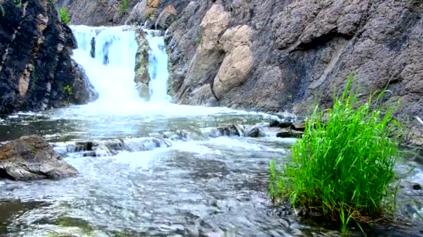 chute d'eau dans la brume matinale. chute d'eau dans le brouillard dense du matin. L'eau tombe d'une falaise. tombant d'une hauteur d'eau. chute d'eau dans le brouillard. brouillard matinal épais dans la forêt d'été .