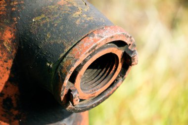 Stryi yangın musluğu otla kaplanmış. İtfaiye aracına yakıt ikmali için su borusu.