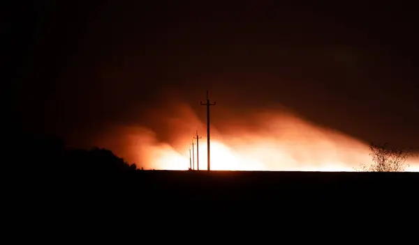 Fuego Campo Quema Trigo Sobrante — Foto de Stock