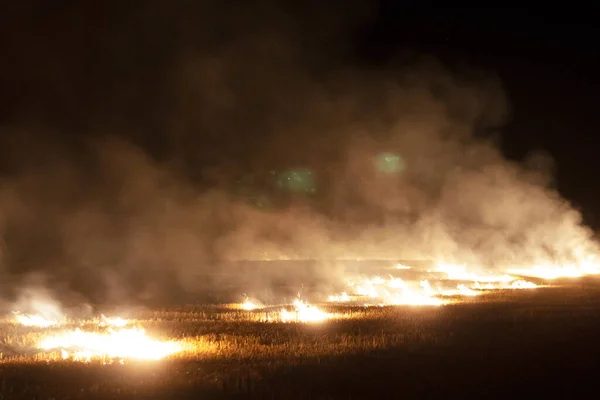 Gran Fuego Mucho Humo Fuego Por Noche — Foto de Stock