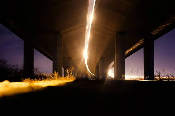 Large Concrete Columns Bridge Night — Stock Photo, Image