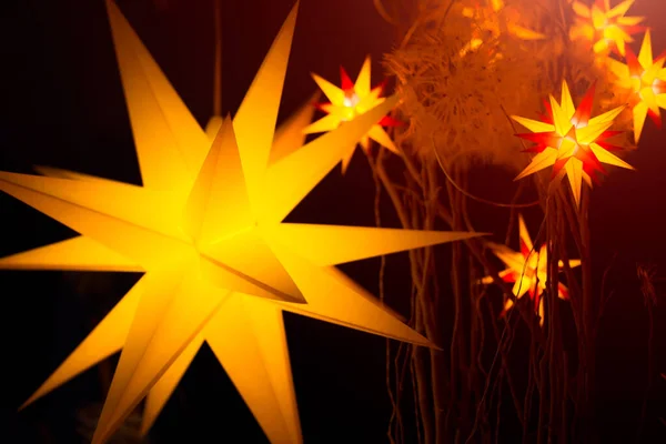 Luz Abstrata Decoração Estrela Fundo Natal Cor Dourada — Fotografia de Stock