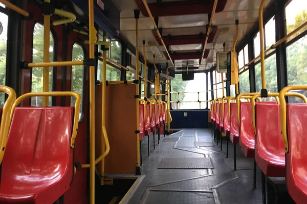 Eine Leere Straßenbahn Ohne Menschen Der Kabine — Stockfoto