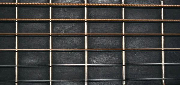 Cuerdas Guitarra Diapasón Cerca Para Fondo — Foto de Stock