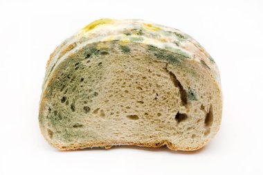 Beyaz arka planda izole edilmiş ekmek üzerine kalıp