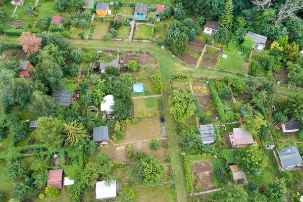 Pequeños Edificios Una Parcela Personal Huerta Vista Superior Paisaje Verano —  Fotos de Stock