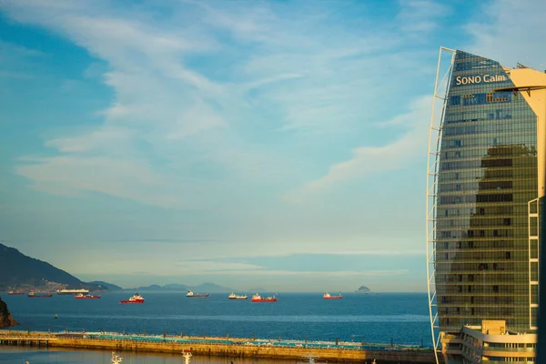 Kore, Yeosu 'daki Sono sakin otelinden güzel bir okyanus manzarası.