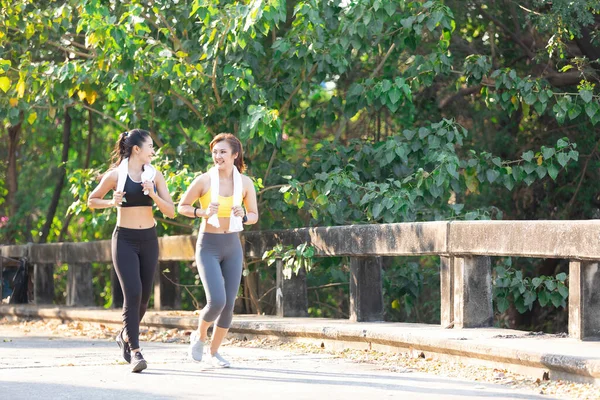 Asian Athletics Couple Woman Jogging Exercising Together Public Park Evening — Stock Photo, Image