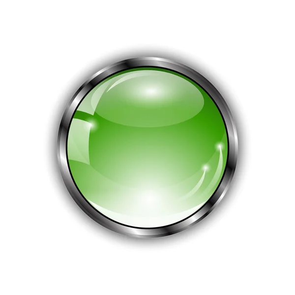 Green shiny button with glass effect — Stock Vector