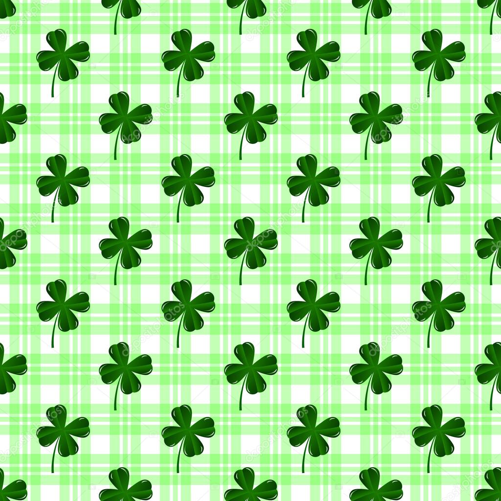 Seamless pattern with four leaves green clovers