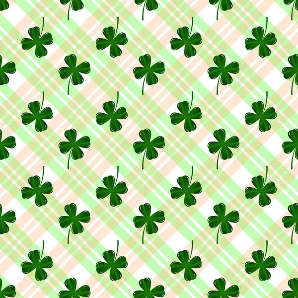 Modèle sans couture avec quatre feuilles trèfles verts — Image vectorielle