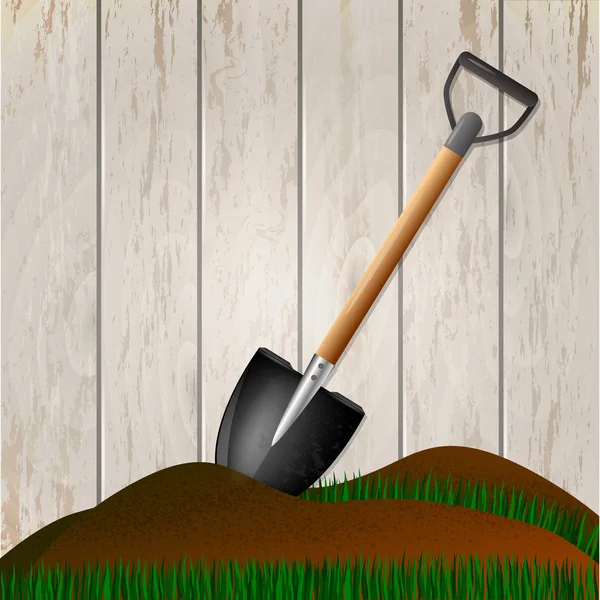Лопата в землі. Інструмент для садівництва — стоковий вектор