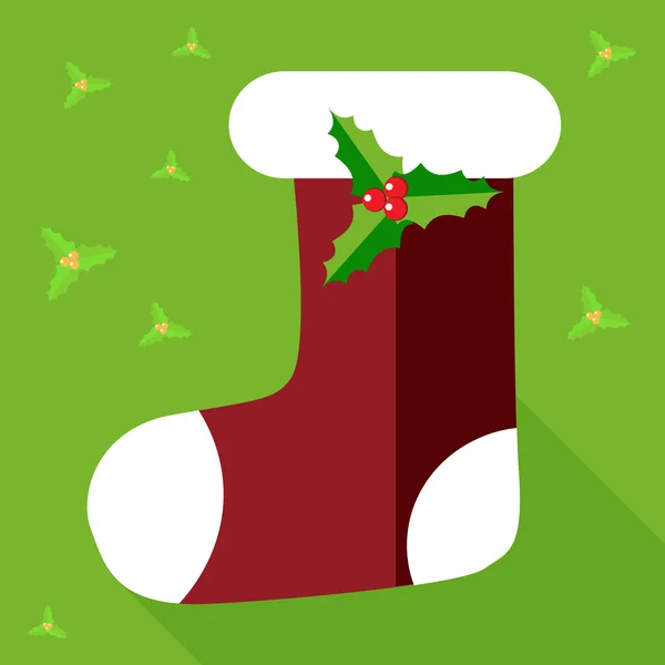 Κόκκινα Χριστούγεννα κάλτσα με holly μούρο — Διανυσματικό Αρχείο