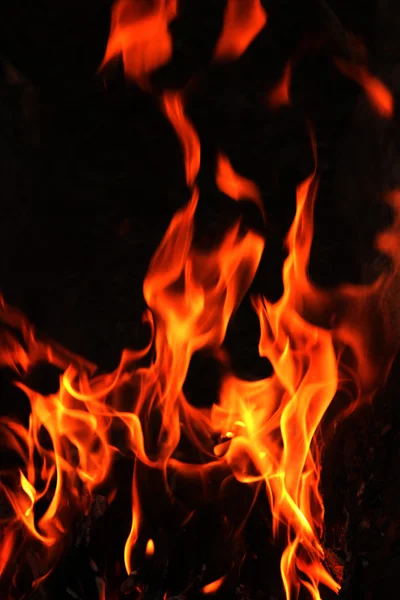 Fuoco fiamme primo piano su sfondo nero — Foto Stock