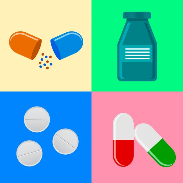 Icônes médicales sur fond coloré — Image vectorielle