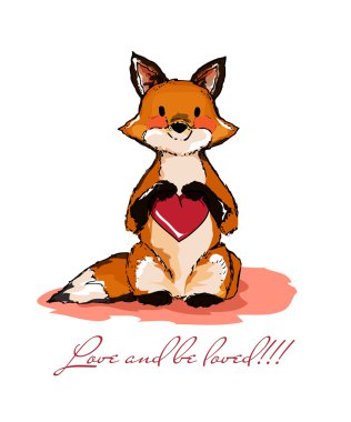 Elle çizilmiş resimler. Kartpostal için aşık. Duymak ile tilki