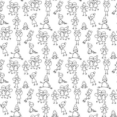 El çizimi. Küçük peri Illustration. Seamless modeli.