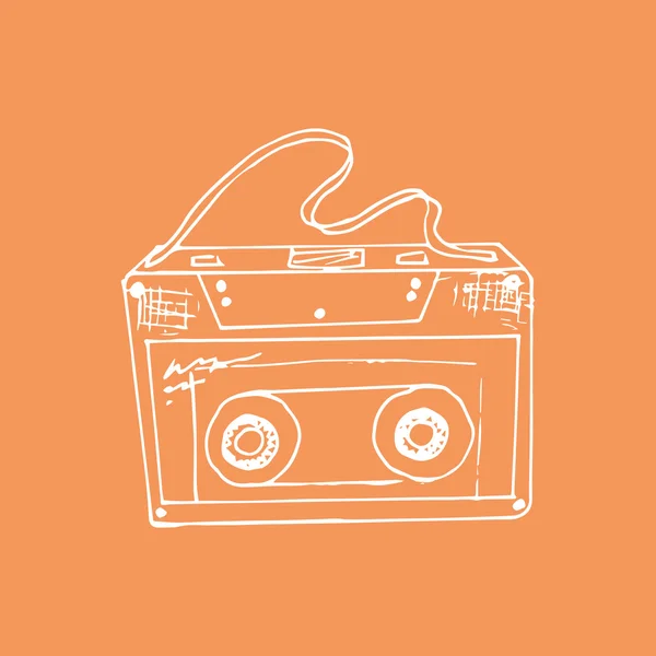 Ilustración. Boceto. Fondo naranja con cassette de música . — Archivo Imágenes Vectoriales