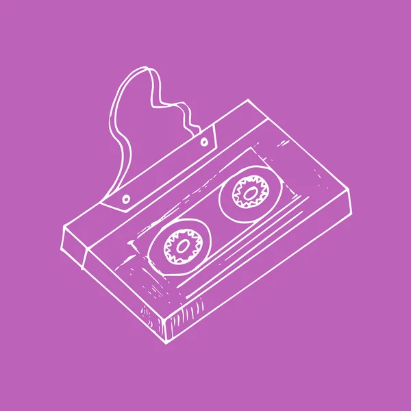 Ilustración. Boceto. Fondo lila con cassette de música . — Archivo Imágenes Vectoriales