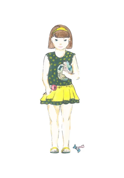 कैंडी के साथ एक सुंदर छोटी लड़की का चित्रण — स्टॉक वेक्टर