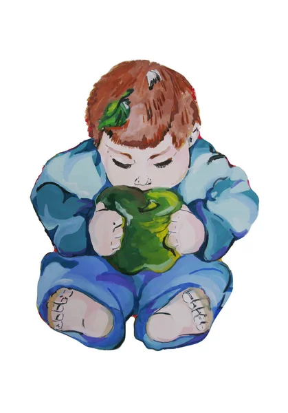Ilustração de uma criança pequena com maçã — Vetor de Stock