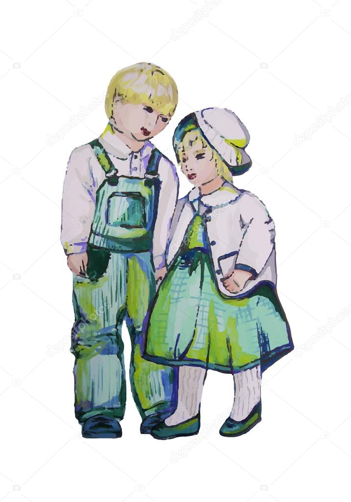 手描きの 2 人の子供のイラスト 双子 男の子と女の子 ストックベクター C Kseniya Podolska