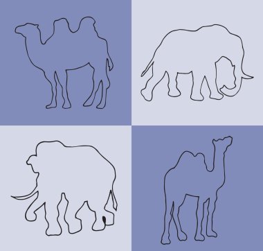 Resimde. Deve ve filler ile mavi arka plan. Seamless modeli.