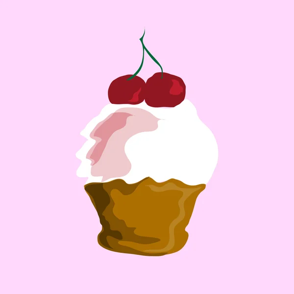 Ілюстрація. Торт з вишнями на рожевому фоні — стоковий вектор