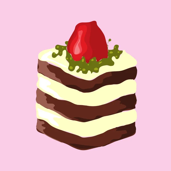 Εικονογράφηση. Κέικ σοκολάτας με φράουλες. — Διανυσματικό Αρχείο