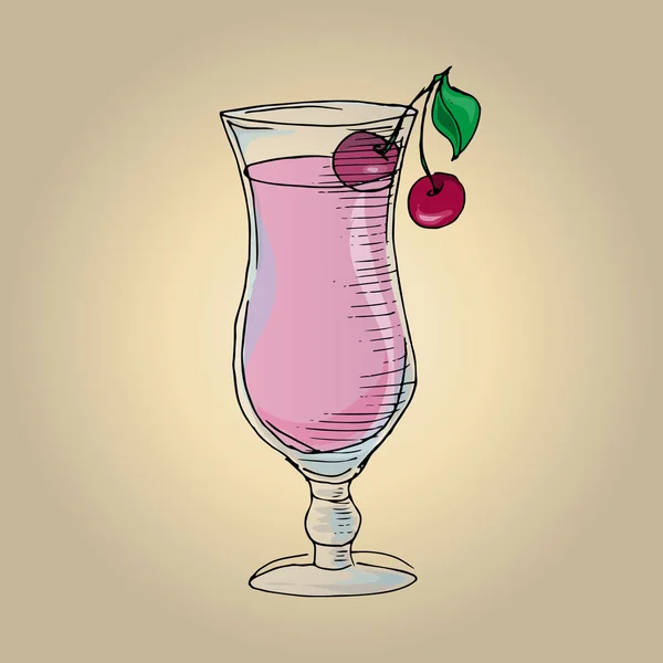 Ilustração milkshake com cerejas em um copo — Vetor de Stock